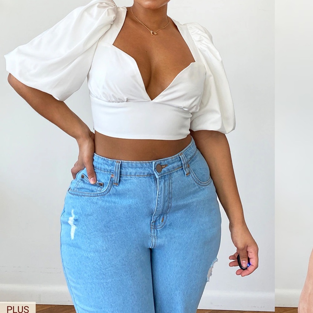 PLT White Puff Sleeve Crop Top
